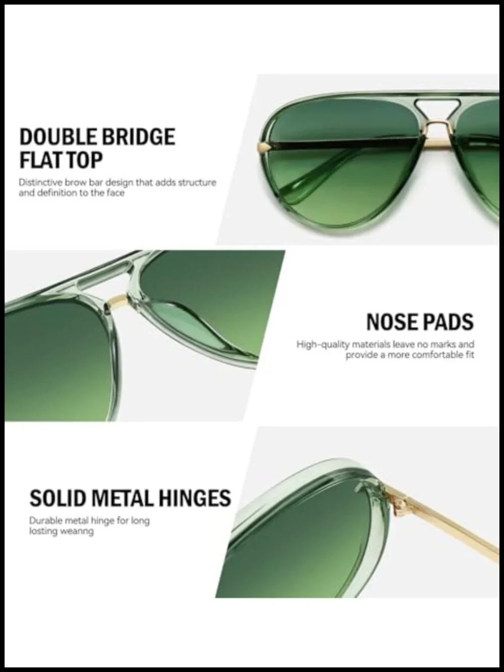Oversized Double Bridge Aviator Sunglasses with UV400 Protection, Retro 70s